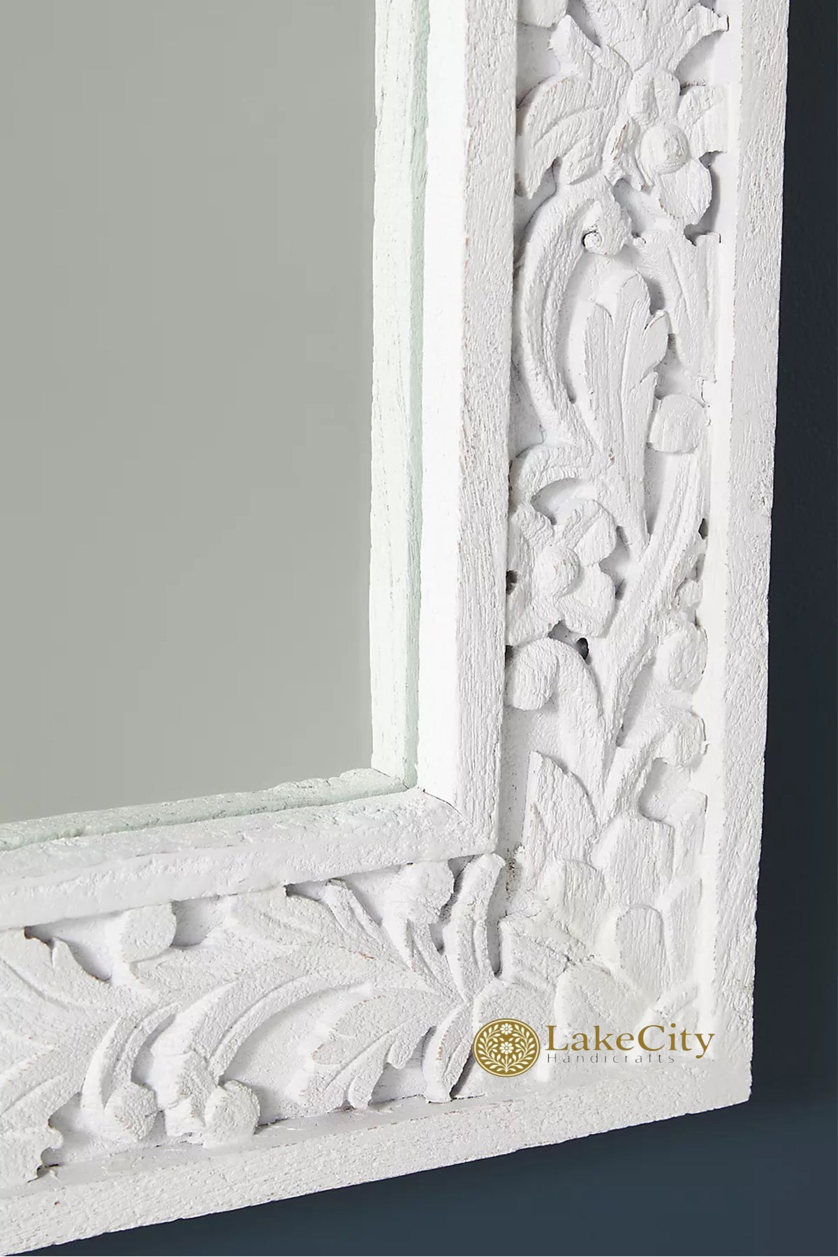 Hand-carved Lombok Wall Mirror Frame White