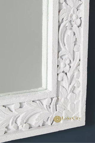 Hand-carved Lombok Wall Mirror Frame White