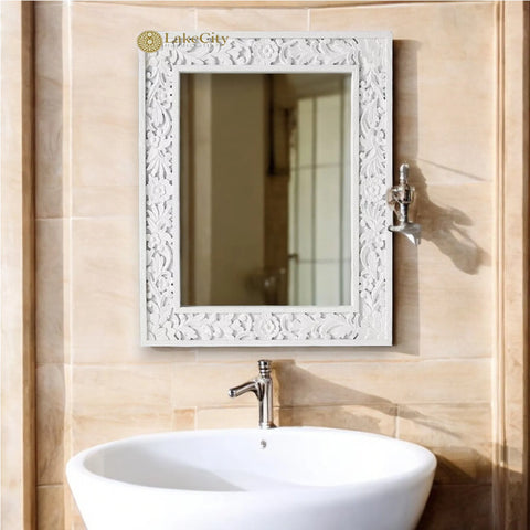 Hand-carved Lombok Wall Mirror Frame White