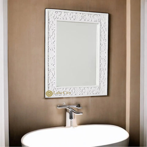 Hand-carved Lombok Wall Mirror Frame White