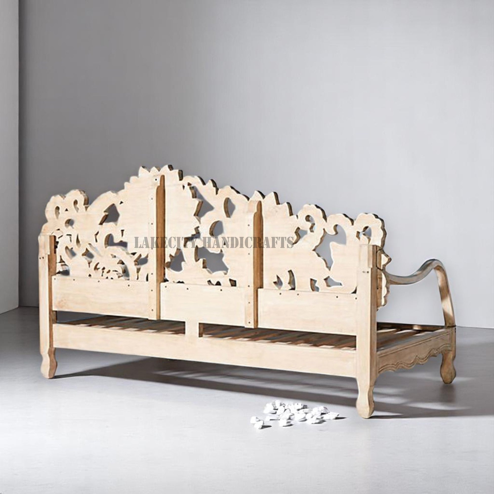 Hand-carved Lotus Design Day-bed Natural Brown