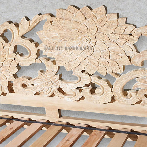 Hand-carved Lotus Design Day-bed Natural Brown