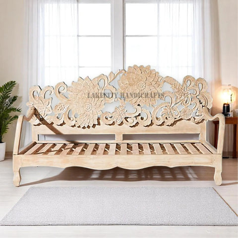 Hand-carved Lotus Design Day-bed Natural Brown