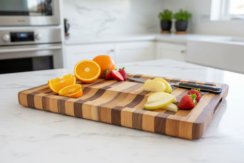 Handcrafted Walnut & White oak Stripe Design Cutting and Chopping Board