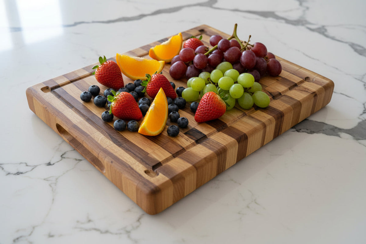 Handcrafted Walnut & White oak Stripe Design Cutting and Chopping Board