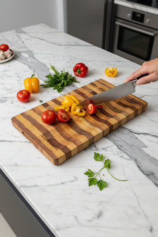 Handcrafted Walnut & White oak Stripe Design Cutting and Chopping Board