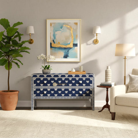 Hazel Bone Inlay 2 Drawer Sideboard Indigo Blue