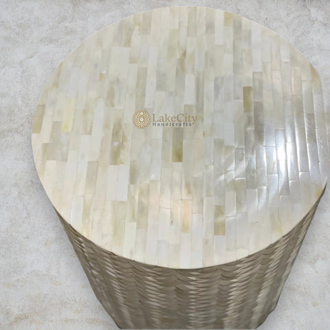 Herringbone Bone Inlay Round Side Table