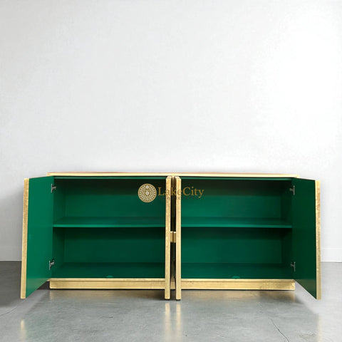 Hollywood Regency Brass Embossed 4 Door Cabinet