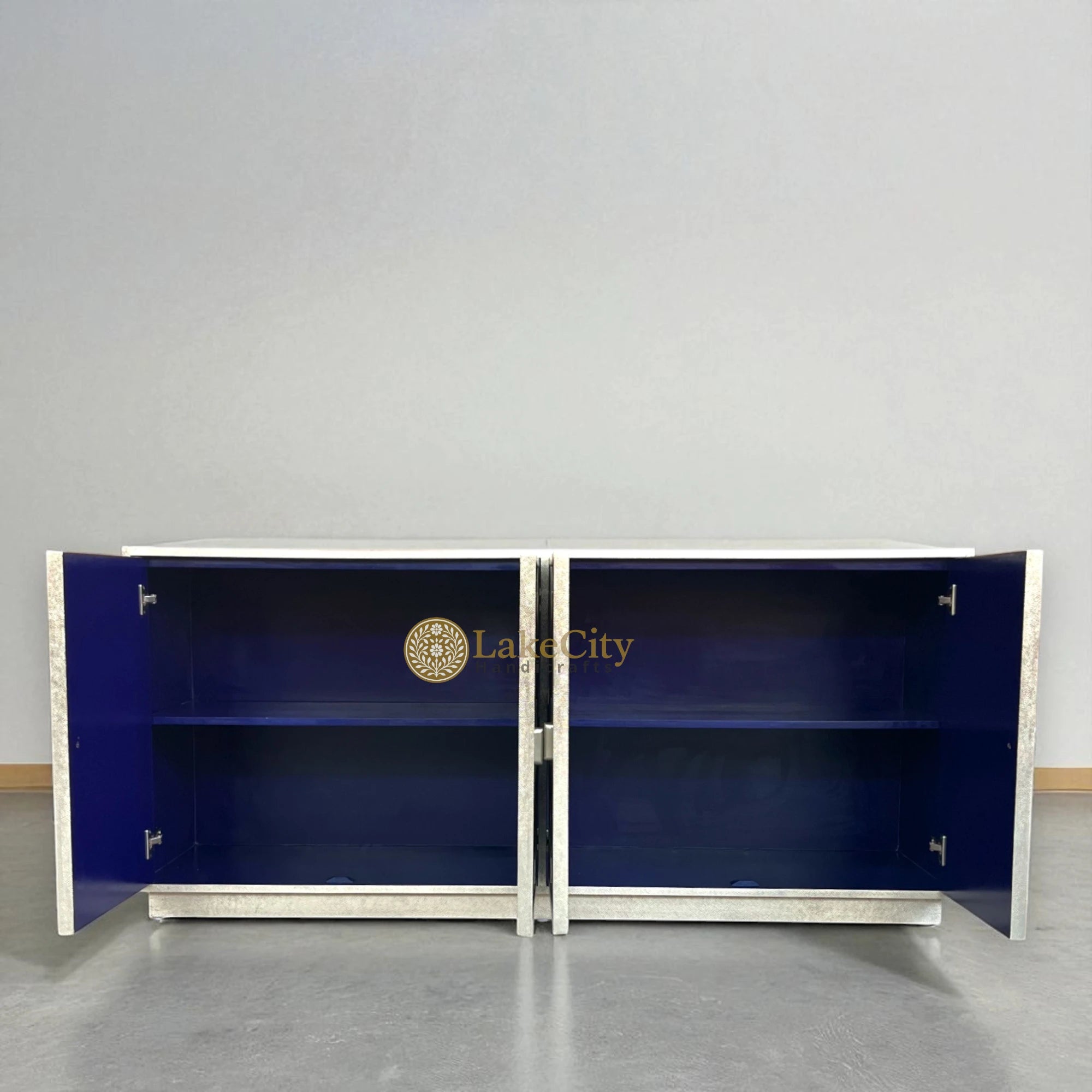 Hollywood Regency Nickel Embossed 4 Door Sideboard