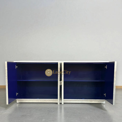 Hollywood Regency Nickel Embossed 4 Door Sideboard