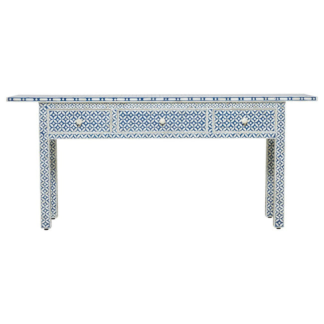 Blue Bone Inlay 3 Drawer Geometric Console Long Edges 1