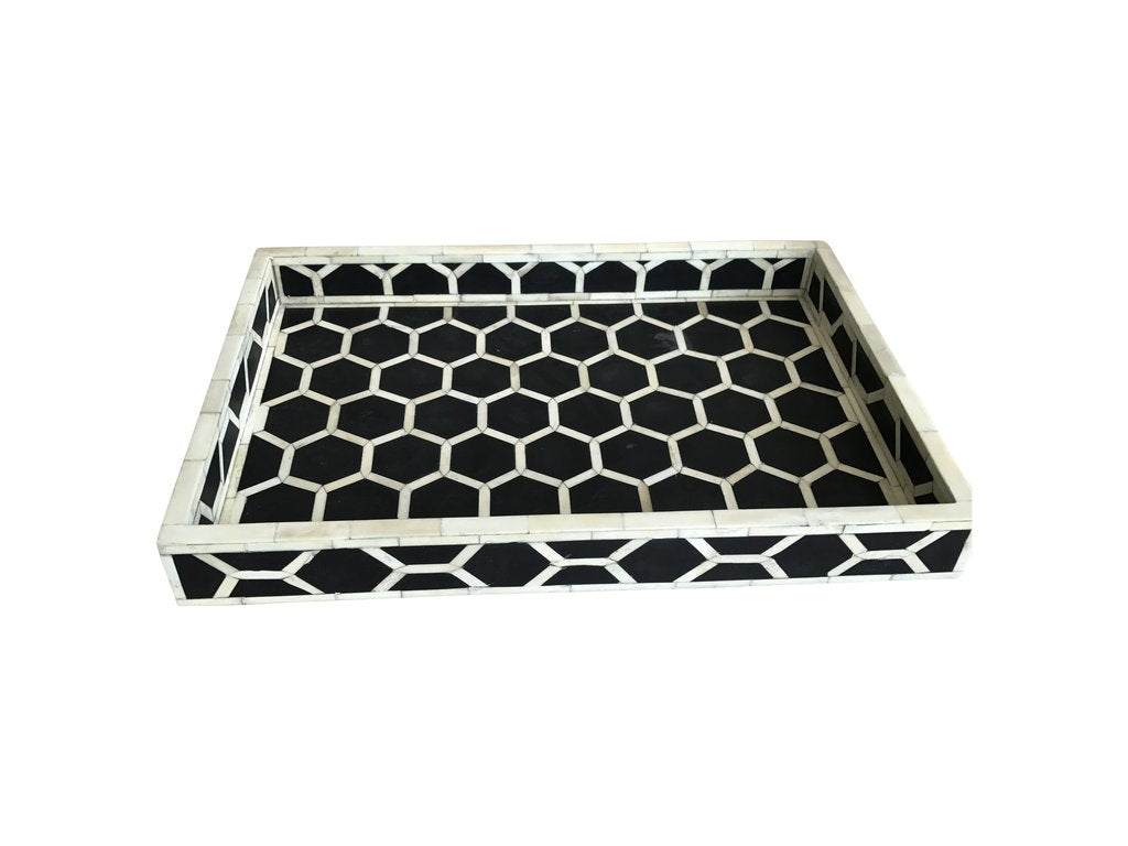 Black Honeycomb Pattern Bone Inlay Tray 2