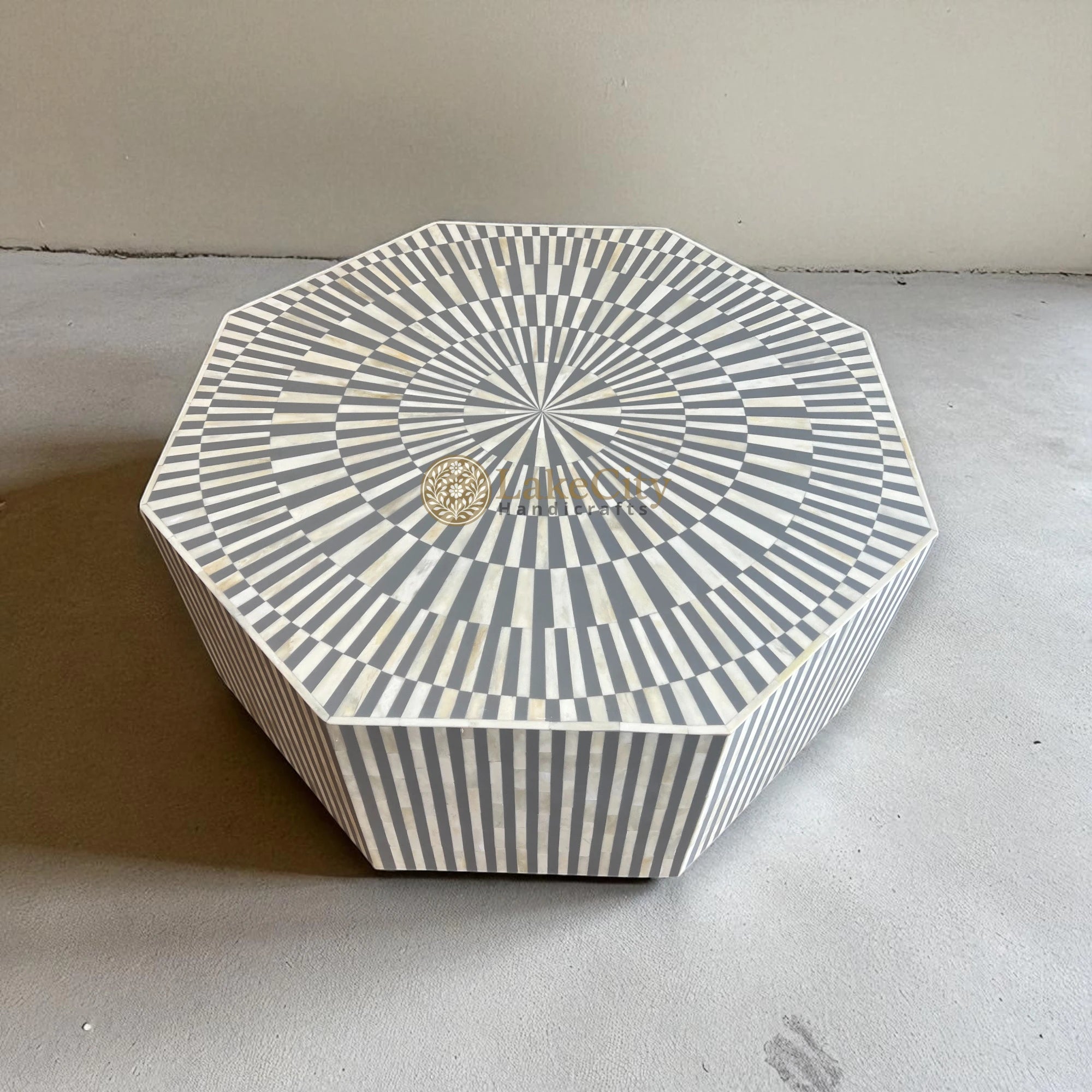 Illusion Octagonal Bone Inlay Coffee Table Grey