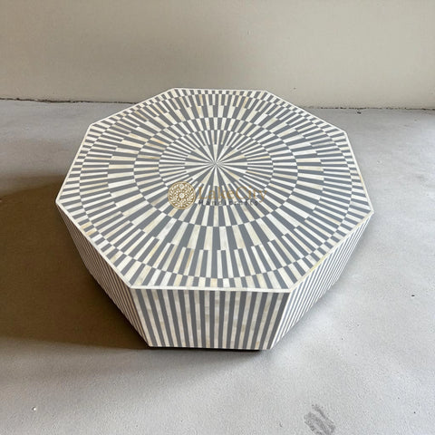 Illusion Octagonal Bone Inlay Coffee Table Grey