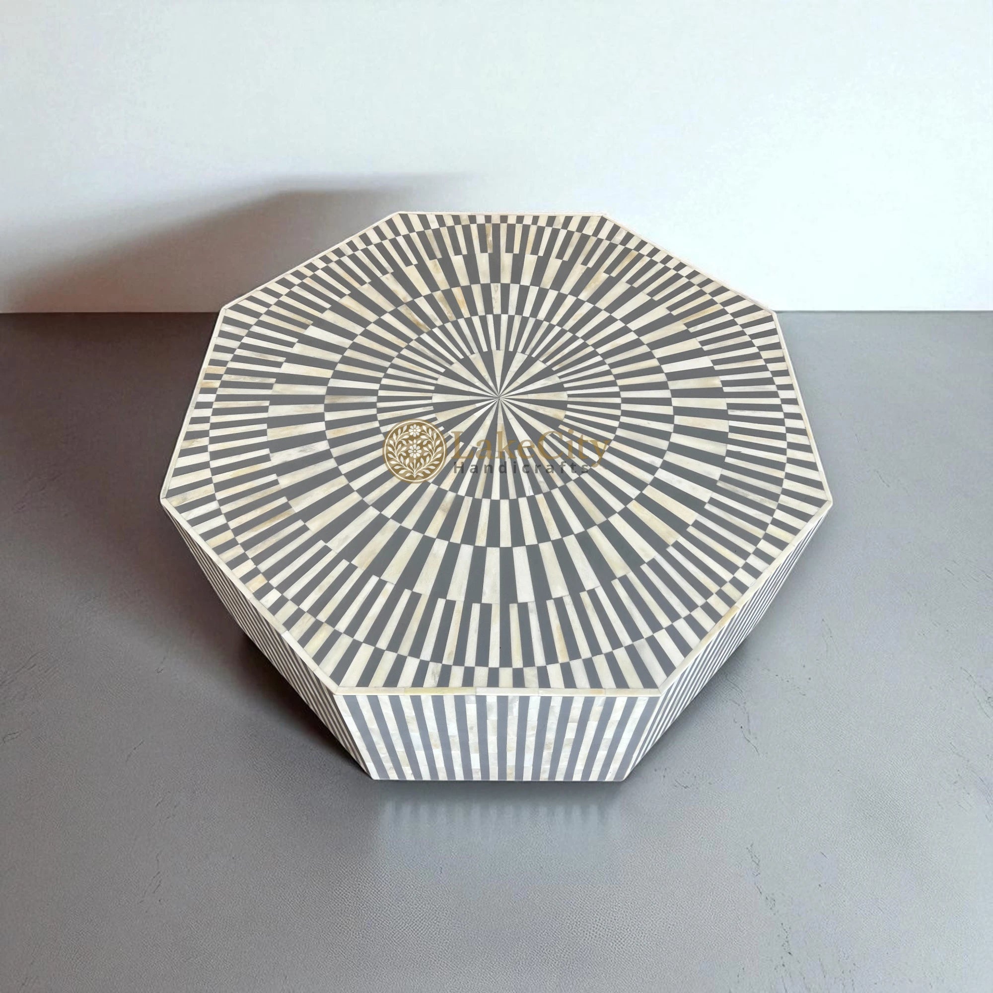 Illusion Octagonal Bone Inlay Coffee Table Grey