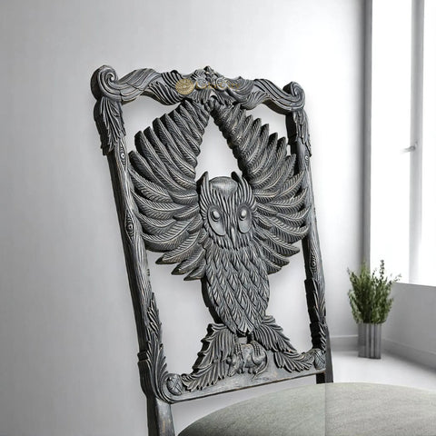 Handcarved Menagerie Owl Dining Chair Black Set of 2