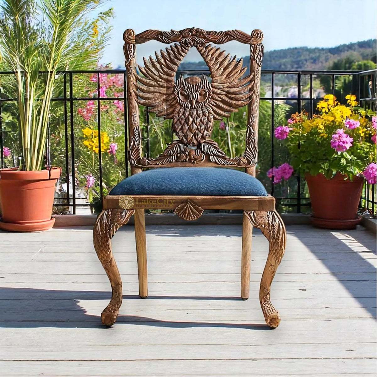 Handcarved Menagerie Owl Dining Chair Brown Set of 2