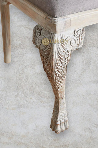 Handcarved Menagerie Owl Dining Chair White Set of 2 | Exotic Wooden Dining Table Chair