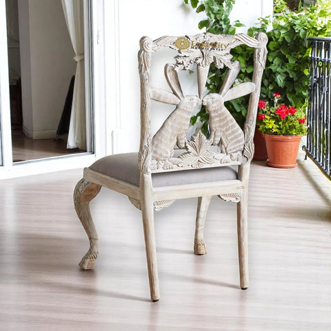Handcarved Menagerie Rabbit Dining Chair White Set of 2