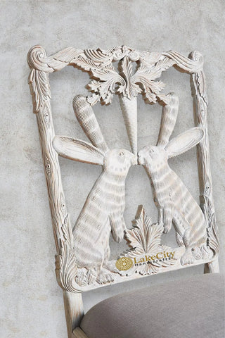 Handcarved Menagerie Rabbit Dining Chair White Set of 2