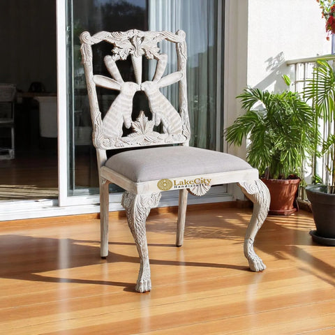 Handcarved Menagerie Rabbit Dining Chair White Set of 2
