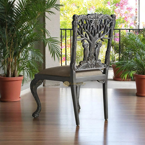 Handcarved Menagerie Woodpecker Dining Chair Black Set of 2