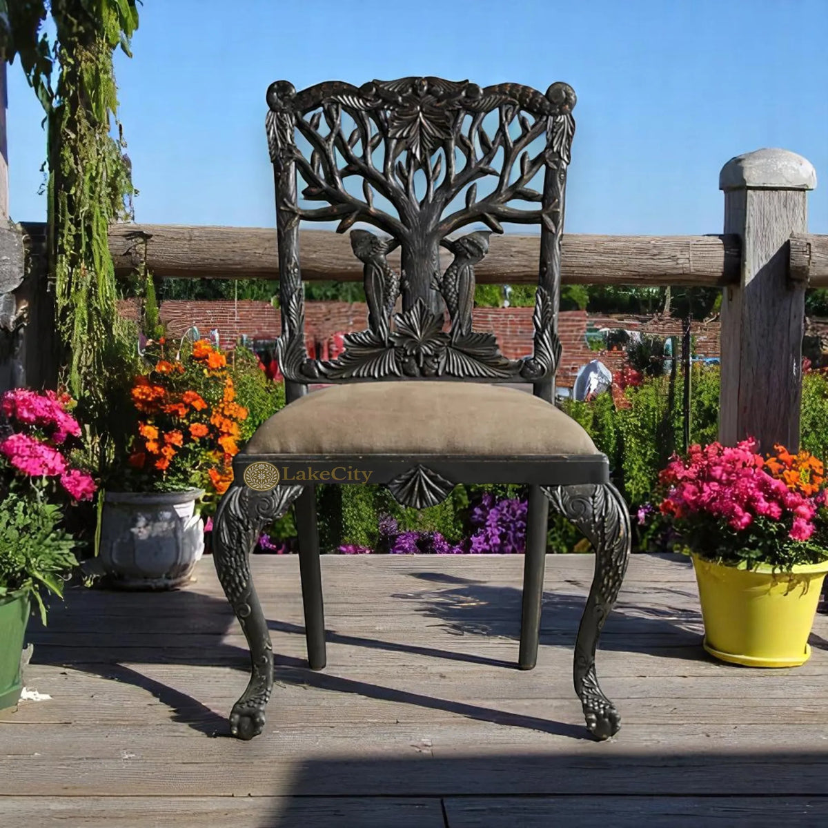 Handcarved Menagerie Woodpecker Dining Chair Black Set of 2