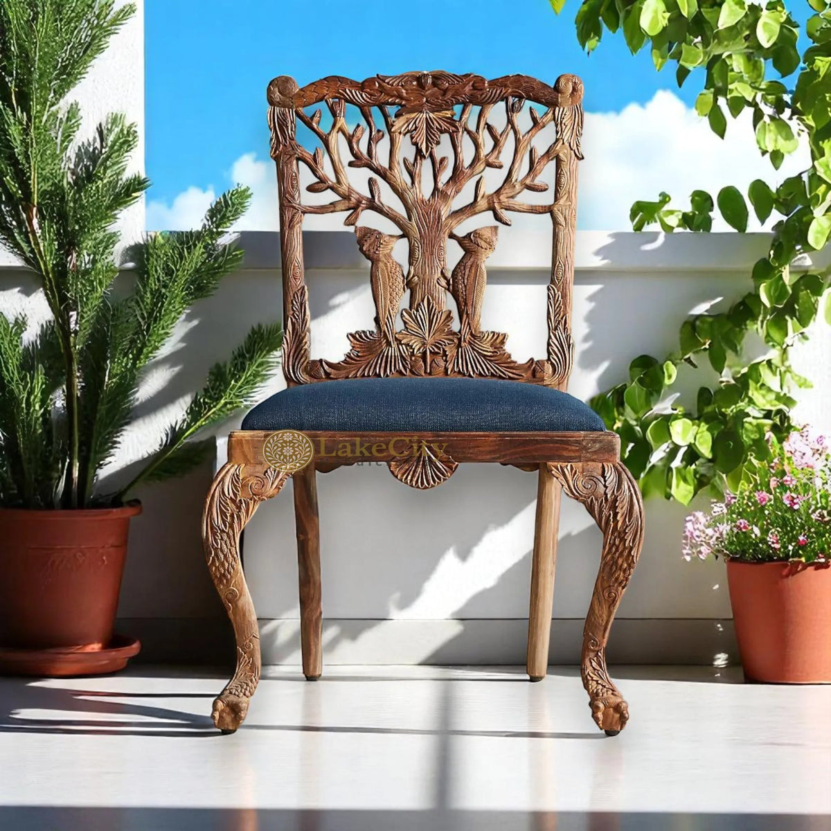 Handcarved Menagerie Woodpecker Dining Chair Brown Set of 2