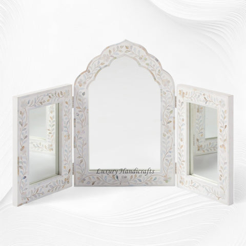 Isabelle MOP Inlay Floral Triple Mirror White 1