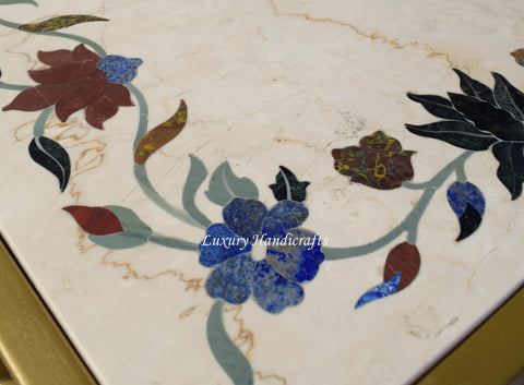 Italian Marble Side Table With Floral Gemstone Inlay 3