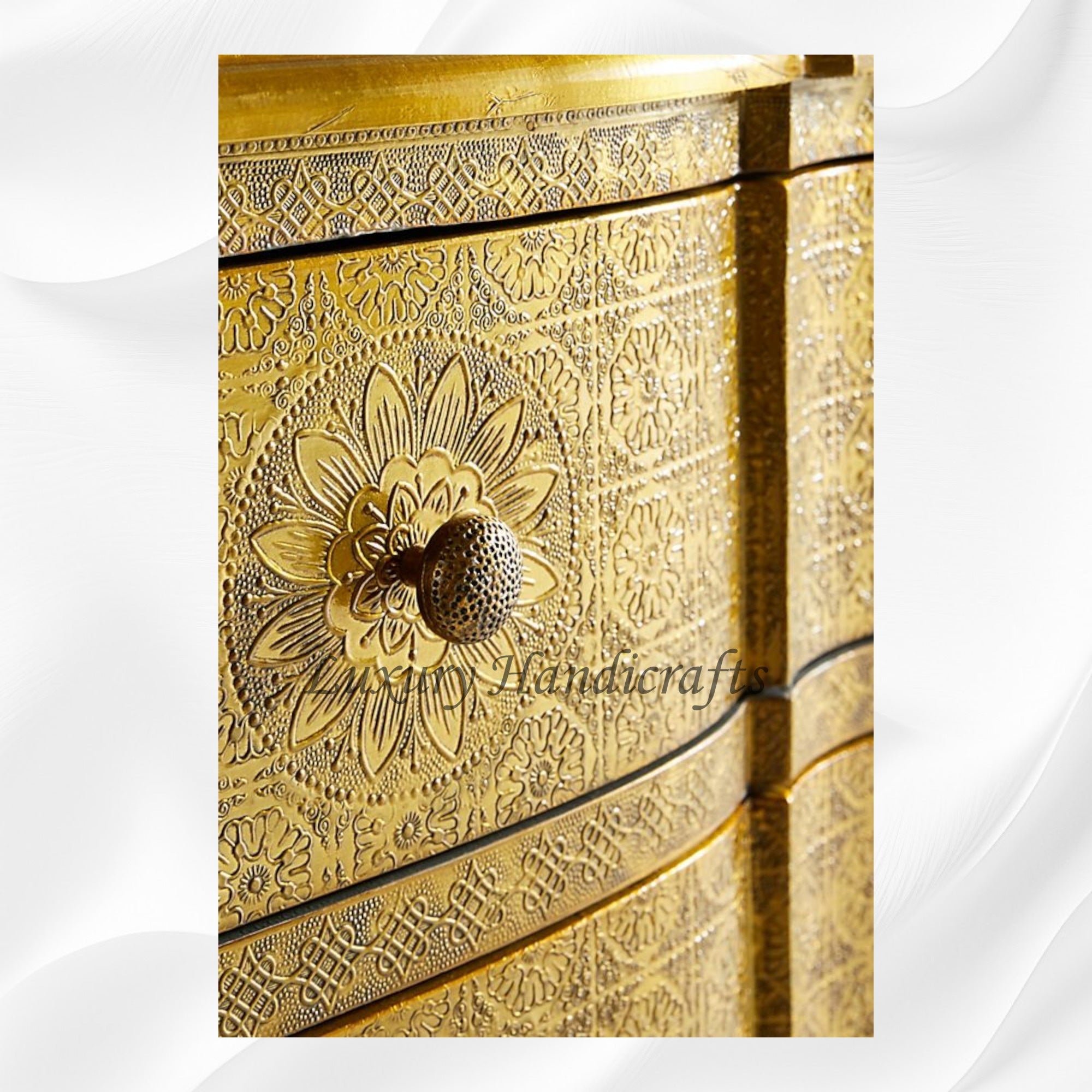 Jaden Antique Brass Embossed 3 Drawer Chest 4