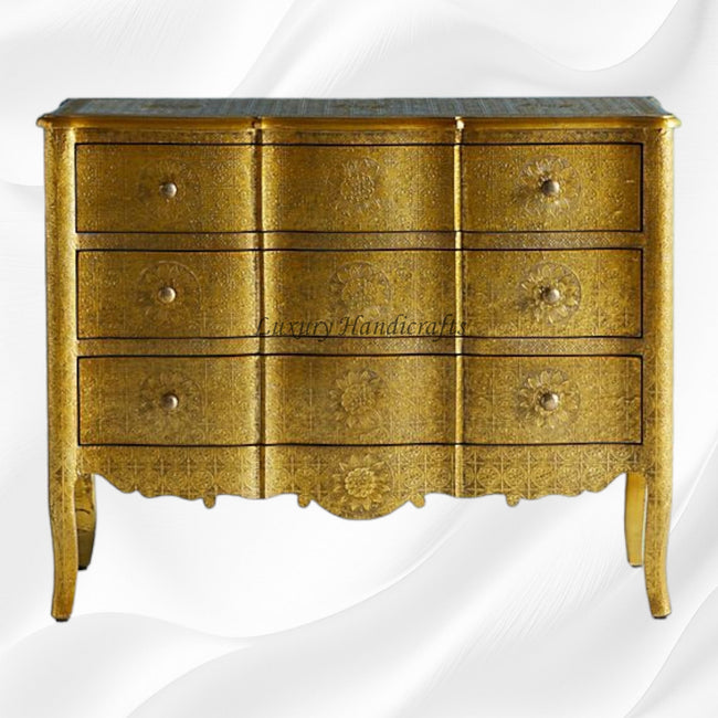 Jaden Antique Brass Embossed 3 Drawer Chest 1