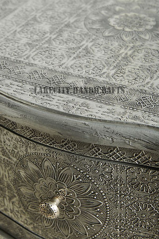 Jaden Antique White Metal Embossed 2 Drawer Bedside