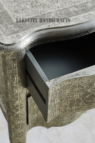Jaden Antique White Metal Embossed 2 Drawer Bedside