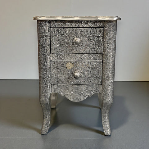 Jaden Antique White Metal Embossed 2 Drawer Bedside