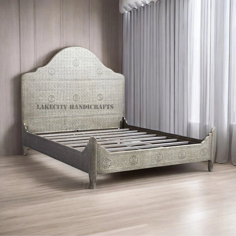 silver white metal bed