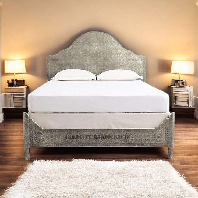 Jaden Antique White Metal Embossed Bed