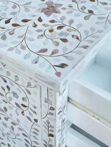 James Mother Of Pearl Inlay 3 Drawer Bedside White