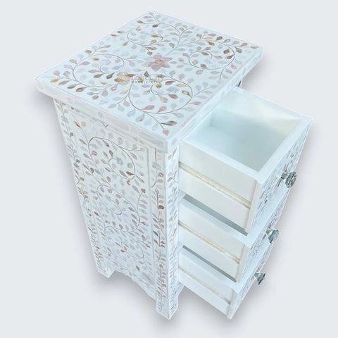 James Mother Of Pearl Inlay 3 Drawer Bedside White
