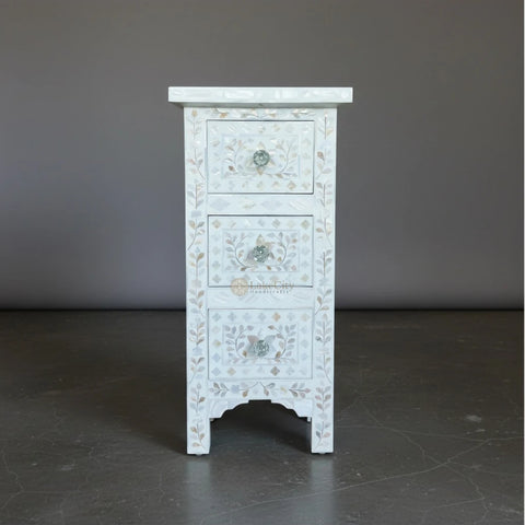 James Mother Of Pearl Inlay 3 Drawer Bedside White