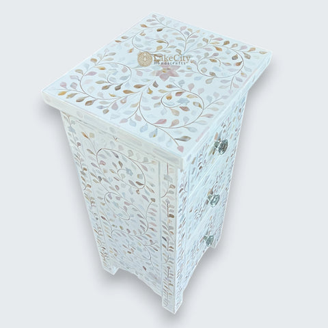 James Mother Of Pearl Inlay 3 Drawer Bedside White