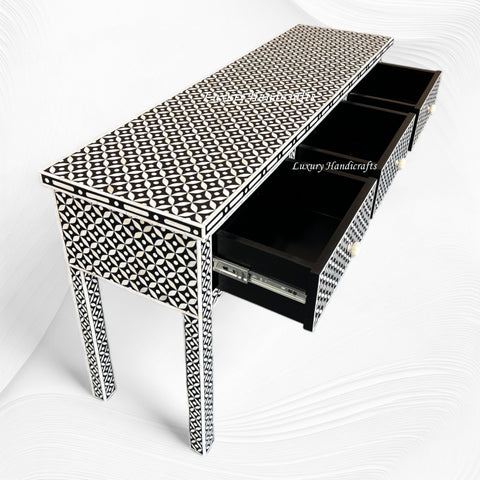 Joy Black Bone Inlay Geometric 3 Drawer Console 2