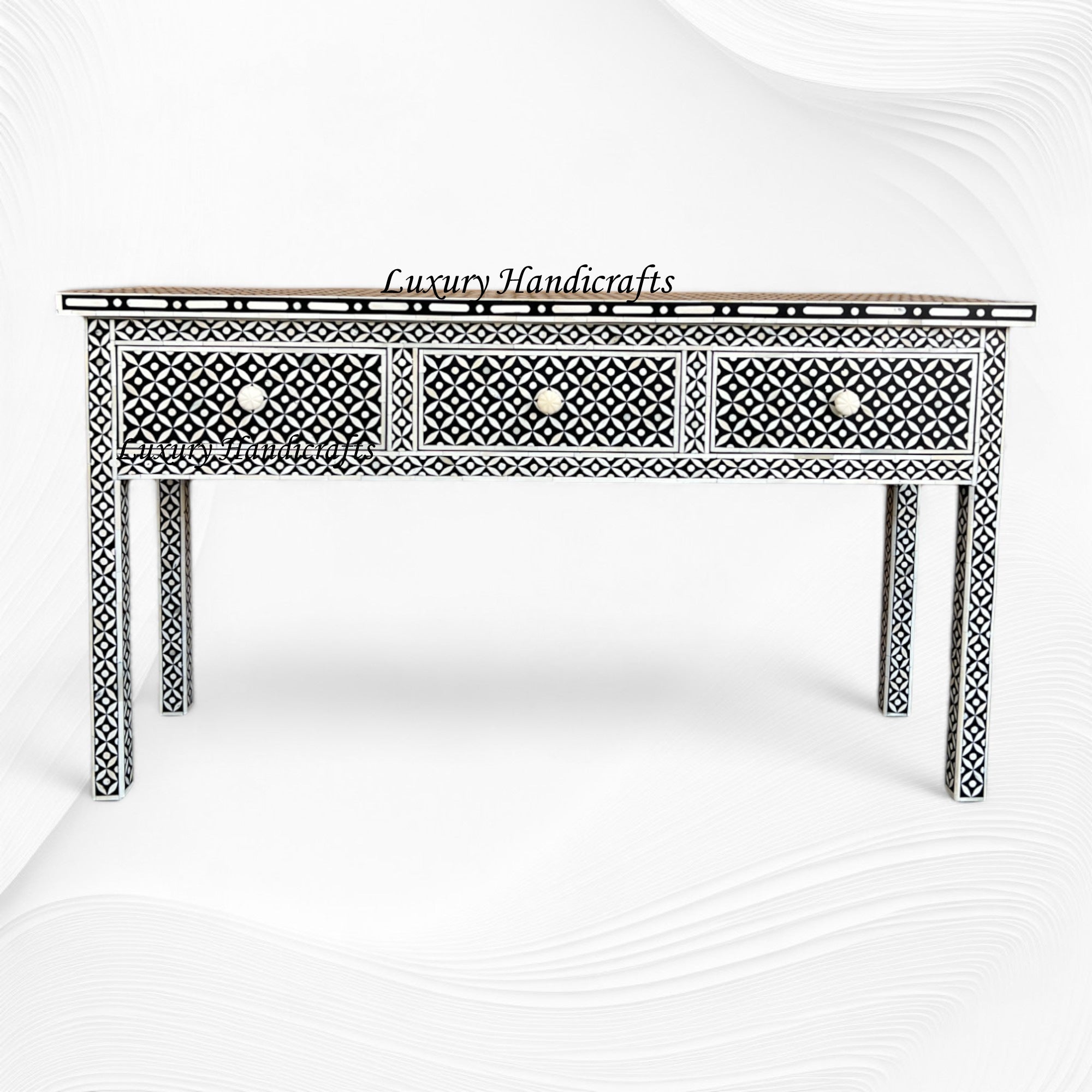 Joy Black Bone Inlay Geometric 3 Drawer Console 4