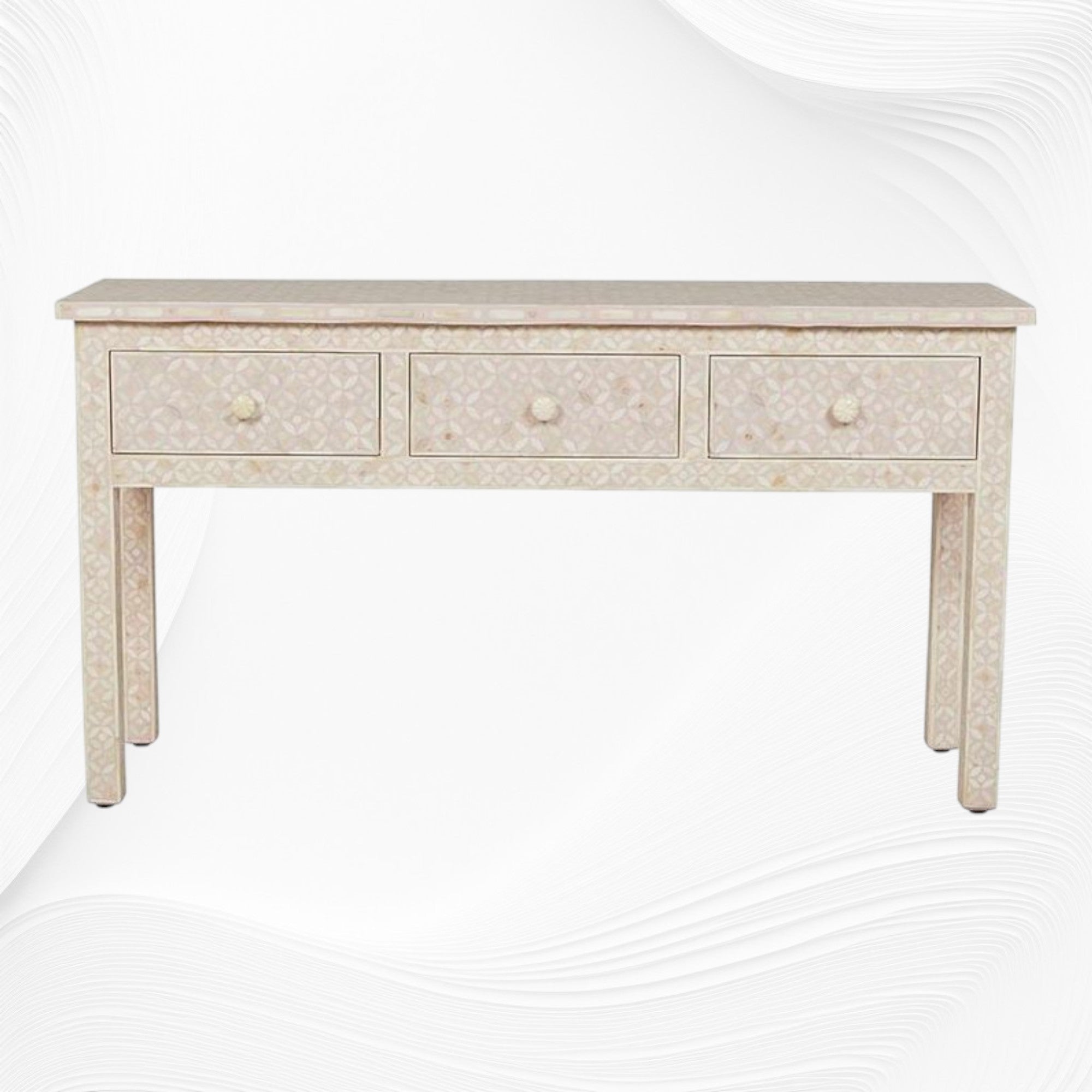 Joy Blush Pink Bone Inlay Geometric 3 Drawer Console 2