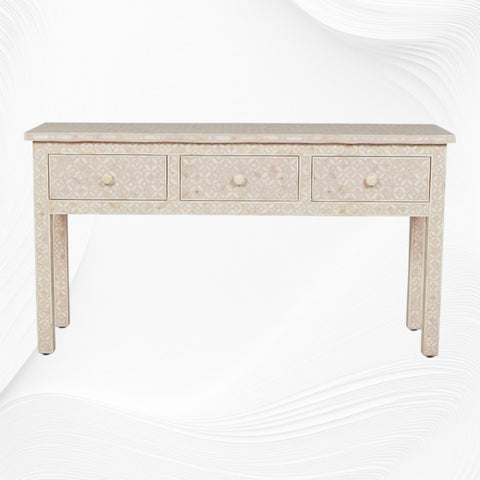 Joy Blush Pink Bone Inlay Geometric 3 Drawer Console 2
