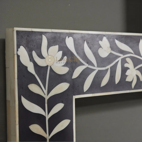 Kyra Bone Inlay Flower Floor Mirror Black