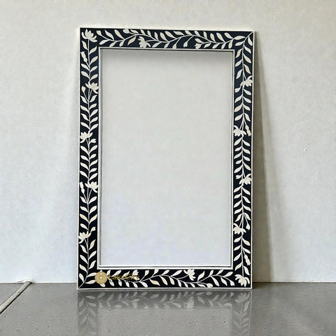 Kyra Bone Inlay Flower Wall Mirror Black