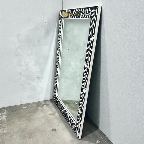 Kyra Bone Inlay Flower Wall Mirror Black