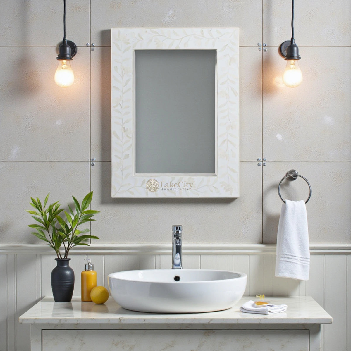 Kyra Bone Inlay Flower Wall Mirror White